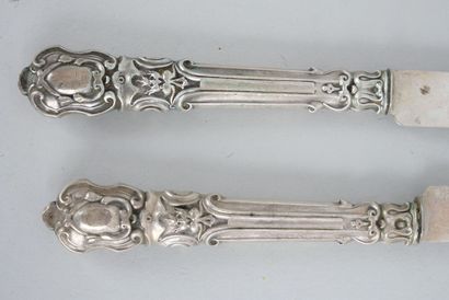 null Suite of 6 knives out of silver stuffed 925 thousandths with decoration of grotesques...