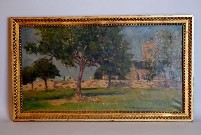 null School of the XXth century 
Church and cemetery of a village 
Oil on canvas...