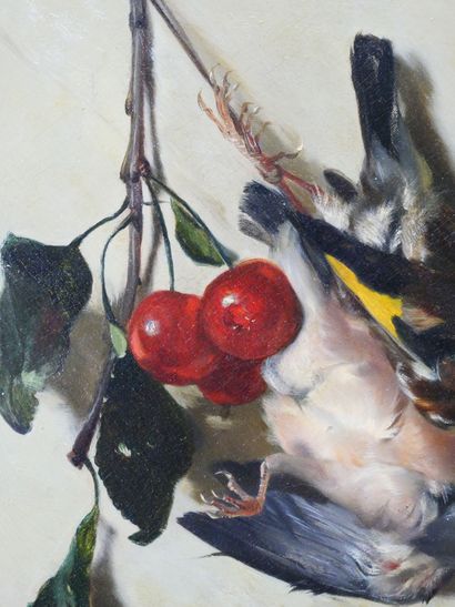 null Philippe ROUSSEAU (1816-1887)
Nature morte à l'oiseau, cerises et papillon
Huile...