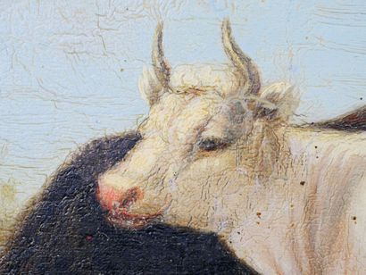 null École de la fin du XIXe siècle 
Vaches 
Huile sur toile portant une signature...