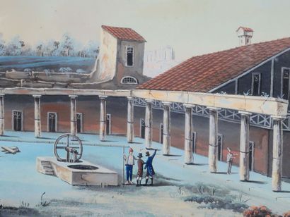 null École du XIXe siècle
"Quartier à Pompejano"
Gouache sur papier 
Dimensions :...