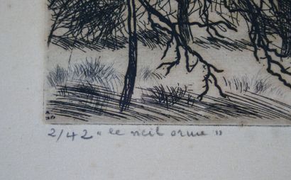 null André JACQUEMIN (1904-1992)
« Le vieil orme » 
Gravure en noir signée en bas...