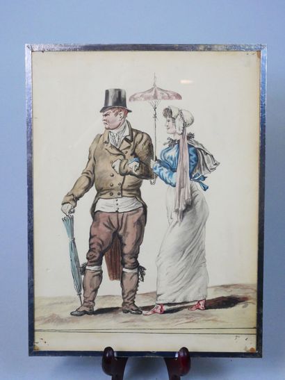 École du XIXème siècle 
Couple aux ombrelles...