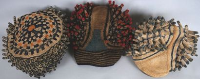 null CAMEROON - BAMILEKE people

Three chieftaincy headdresses in cotton and vegetable...