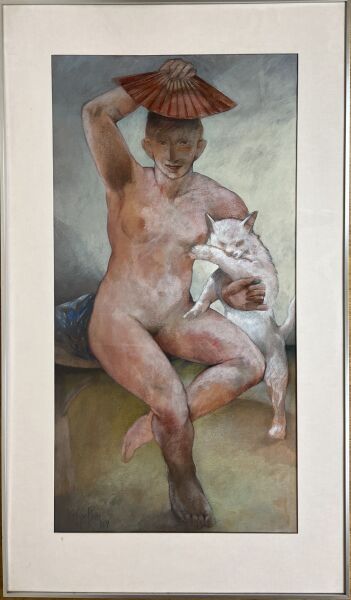 null Miguel PENA (1951)

"Female nude with white cat".
Pastel on paper under glass
Signed...