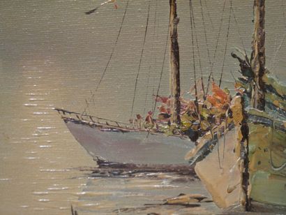 null School of the XXth century, 
Sailboats,
Oil on canvas with signature lower right.
40,5...