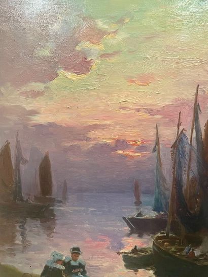 null Henri Alphonse BARNOIN (1882-1940)
Breton women in the port at sunset
Oil on...