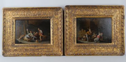 null In the taste of van Ostade
Peasant interiors
Pair of oak panels 
Dimensions...