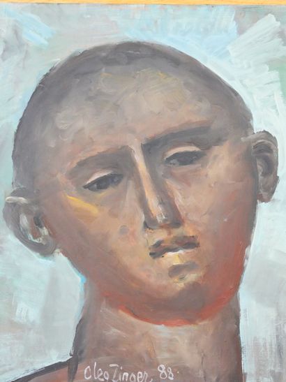 null Oleg ZINGER (1910-1998)
Portrait d'homme sur fond bleu
Huile sur toile signée...