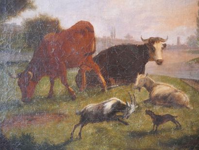 null French school of the 19th century
Herd of cattle on the river bank
Oil on canvas
Size...