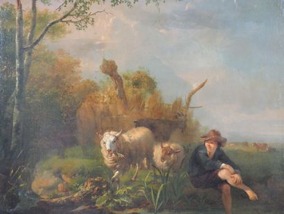 null Attribué à Paul Balthasar OMEGANCK (1755 - 1826)
Berger et troupeau
Huile sur...