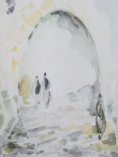 null École moderne
couple en promenade
aquarelle signée en bas à droite "M.Leyden"...