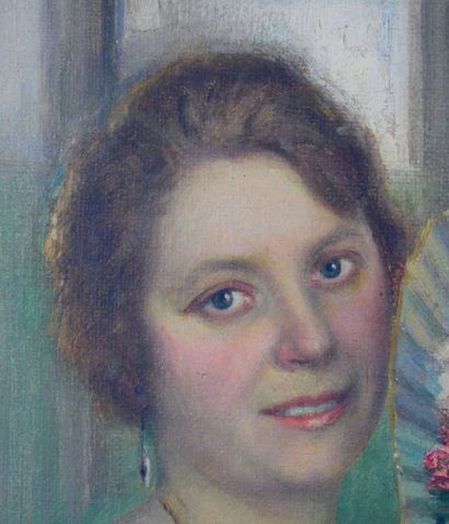 null Léonie MICHAUD (1873- ) 
Jeune femme à l'éventail. Portrait de Madame Yvonne...
