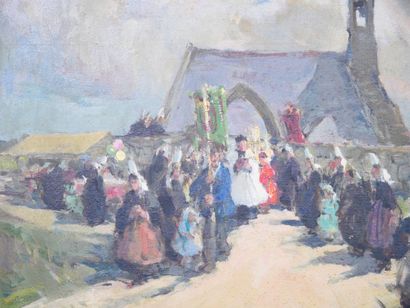 null Émile SIMON (1890-1976) 
La petite procession à Cap Caval 
Huile sur panneau...