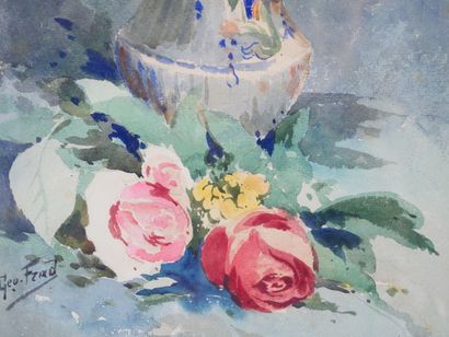 null École du XXème siècle. 
Bouquet de fleurs
Aquarelle sur papier. Porte une signature...