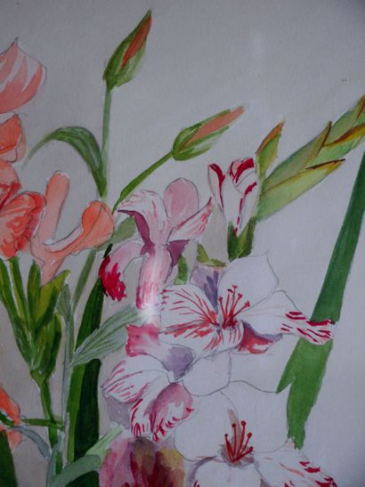 null Madeleine BODARD (1906-1987) 
Fleurs champêtres 
Aquarelle et crayon sur papier...