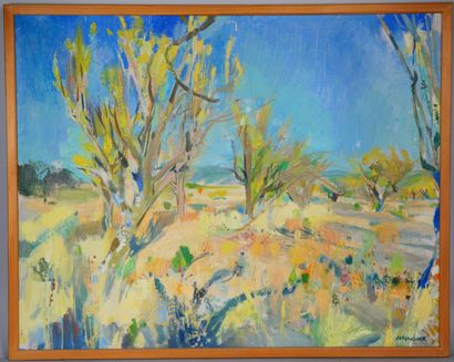 null Henri MALVAUX (1908-1994) 
The forgotten almond orchard 
Oil on canvas signed...