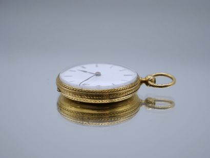 null Petite montre à gousset en or 750 millièmes, le cadran émaillé blanc, les chiffres...