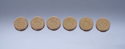null Ensemble de 6 Monnaies Or - Suisse.
6-20 Francs 1935.
Poids total : 38,69grs.

FRAIS...