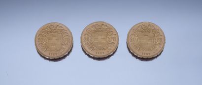 null Ensemble de 3 Monnaies Or - Suisse.
3-20 Francs 1927.
Poids total : 19,33grs

FRAIS...
