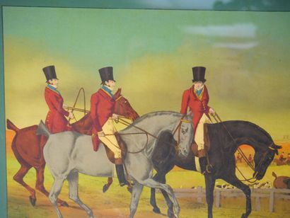 null Gravure anglaise en couleur représentant des chevaux, titrée "Morning a few...