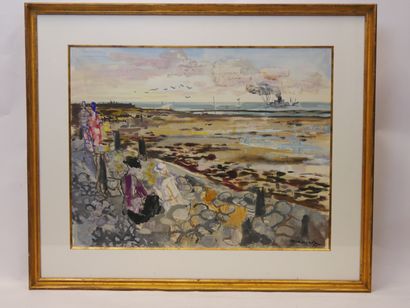 null Emilio GRAU-SALA (1911-1975)
Front de mer à Trouville 
Aquarelle sur papier...