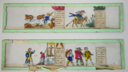 null Ensemble de 10 plaques en verre peintes pour lanterne magique illustrant la...