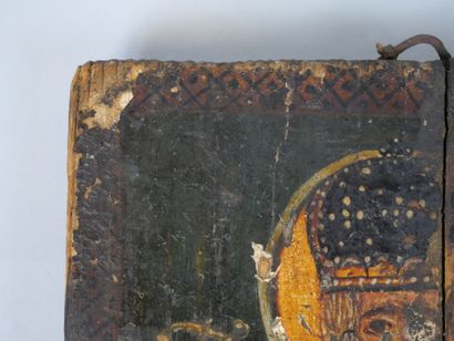 null Icon of Saint Nicholas the Thaumaturgist.
Tempera on wood. Cracks and missing...