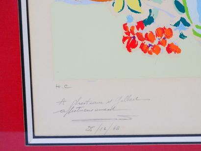 null École du XXème siècle 
Bouquet de fleurs 
Lithographie HC en couleurs signée...