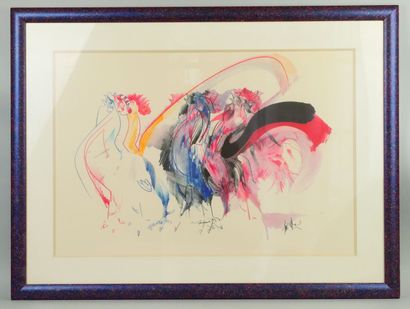 null Raymond MORETTI (1931-2005)
The roosters 
Lithograph in colors signed in bottom...