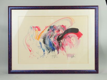 null Raymond MORETTI (1931-2005)
The roosters 
Lithograph in colors signed in bottom...