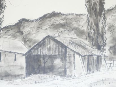 null André DUNOYER DE SEGONZAC (1884-1974)
La Ferme aux cyprès
Dessin aquarellé signé...