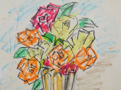 null Traudi LAUFER (XXth)
Still life with flowering vase
Grease pencil on paper monogrammed...