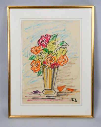 null Traudi LAUFER (XXth)
Still life with flowering vase
Grease pencil on paper monogrammed...