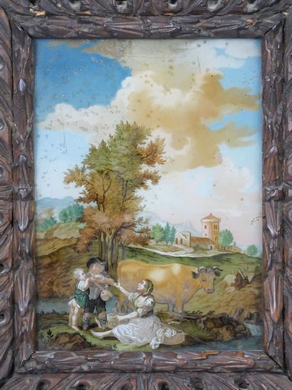 null ECOLE DU XVIIIe
Scène champêtre
Peinture sur verre
Dans un cadre en bois naturel...