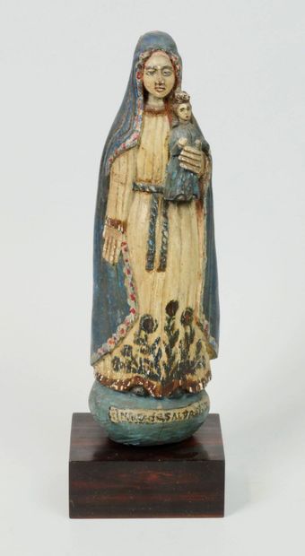 Vierge à l'enfant en bois sculpté et peint...