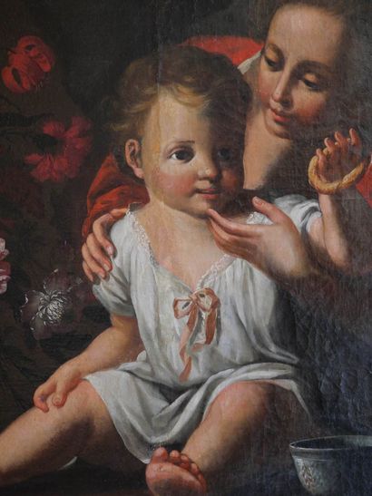 null École ROMAINE de la fin du XVIIe siècle
Jeune mère et son enfant près d'un vase...