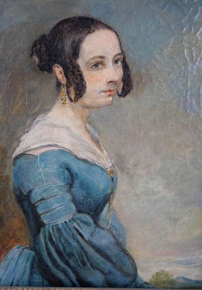 null École française vers 1840
Portrait de jeune femme en robe bleue
Toile
Au dos...
