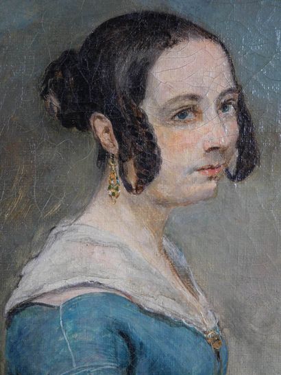 null École française vers 1840
Portrait de jeune femme en robe bleue
Toile
Au dos...
