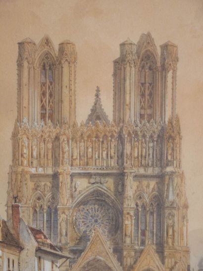 null François Étienne VILLERET (1800-1866)
La Cathédrale de Reims 
Aquarelle sur...