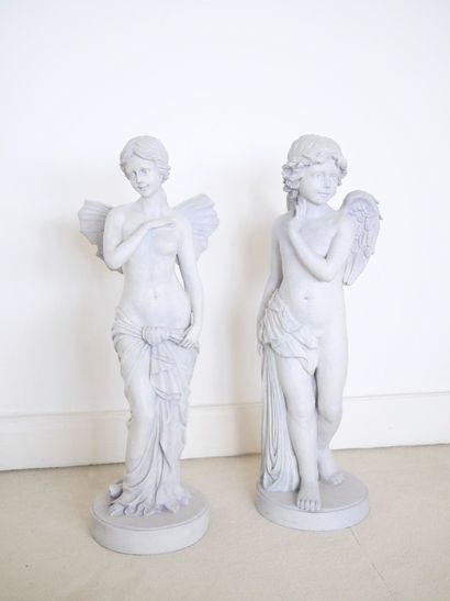 Meeting of a nymph and a cherub in resin
Height...