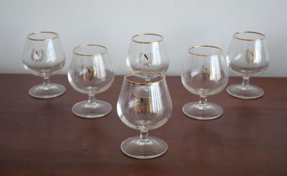 Set of 6 cognac glasses decorated with the...