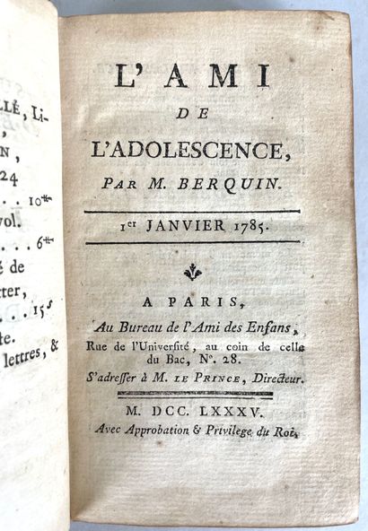 null Arnaud BERQUIN (1749-1791)
L'Ami de l'Adolescence,
Suite de l'Ami des Enfans.
Paris,...