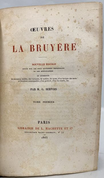 null SERVOIS (Gustave). Oeuvres de La Bruyère. Paris, L. Hachette et Cie. 1865. 3...