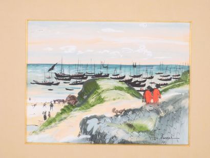 null Henri VERGÉ-SARRAT (1880-1966)
Promeneurs à l'île d'Yeu
Aquarelle et encre sur...