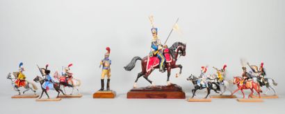null Lot de figurines, 1er Empire, fabrication d'amateur, cavaliers en composition....