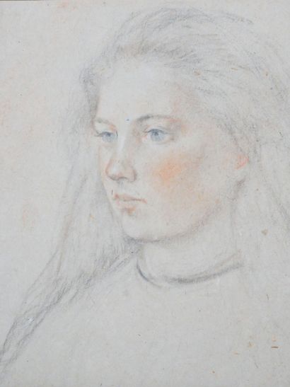 null Charles Haslewood SHANNON (1863-1937)
Portrait de jeune femme 
Dessin aux trois...