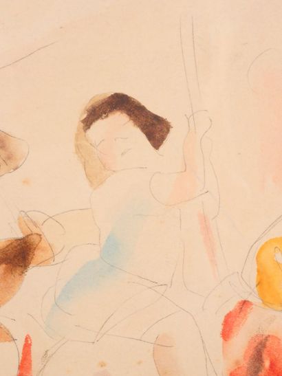 null Jules PASCIN (1885-1930) 
Jeune fille et sa mère sur une carrousel 
Dessin aquarellé...