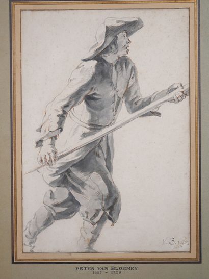null Peter van BLOEMEN (1657 - 1720)
Etude d'homme tenant une lance ou une fourche...