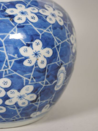 null CHINE :
Vase double-gourde et son couvercle en porcelaine à décor en camaïeu...